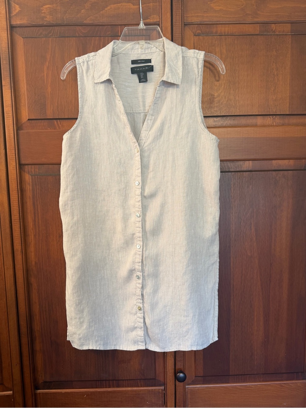Tahari Sleeveless Button-Front Hemp Tunic Beige size Small